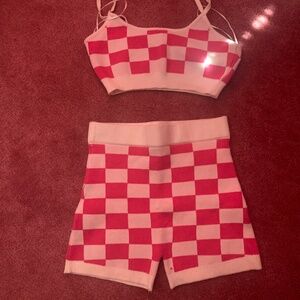 Pink and White Checkered Short Set
